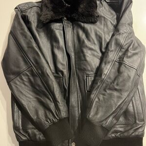 Men's Black Bomber Jacket with Fur Collar